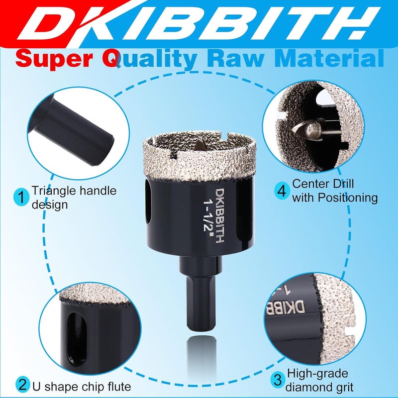 DKIBBITH 1 1/2" Diamond Hole-Saw Bits with Pilot Drill Bit - 1.5" Diamond Tipped Tile Hole Saws with Guiding Bit for Accurate Drilling, for Porcelain Tile Ceramic Pottery Granite Stone Glass Bottles 38mm - Image 4